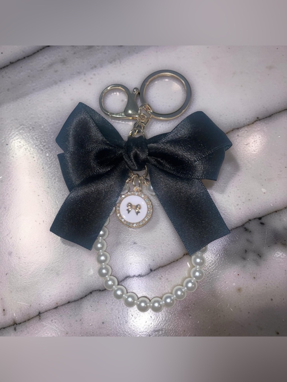 Pearl Bead & Black Bow Keychain/Bag Charm 🥳